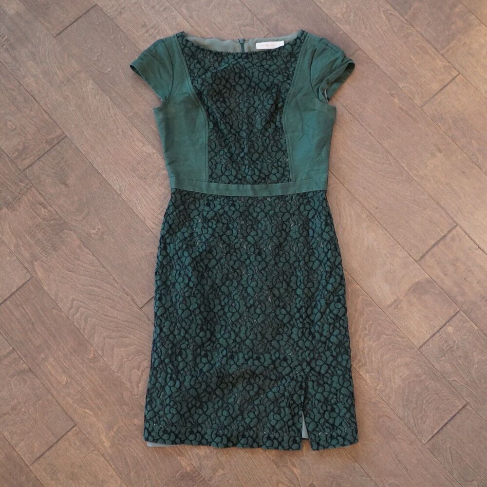 Tory Burch Women’s Mariana Dress‎ Size 4 Lace Jacquard Douglas Fir Feminine - Picture 2 of 7